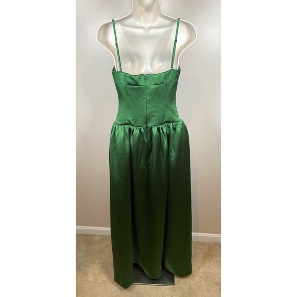 Self-Portrait Green Satin Bandeau Strapless Maxi Dress Size 2 - Picture 11 of 14